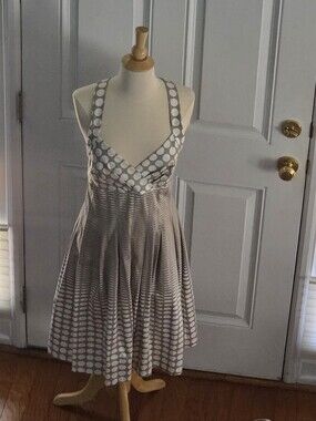 Calvin Klein Taupe and White Polka Dot Midi Dress